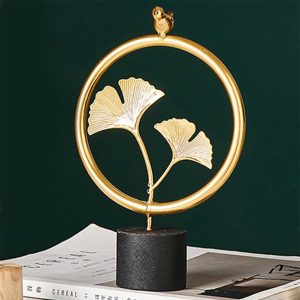 Metal Ginkgo Leaf With Bird | Living Space