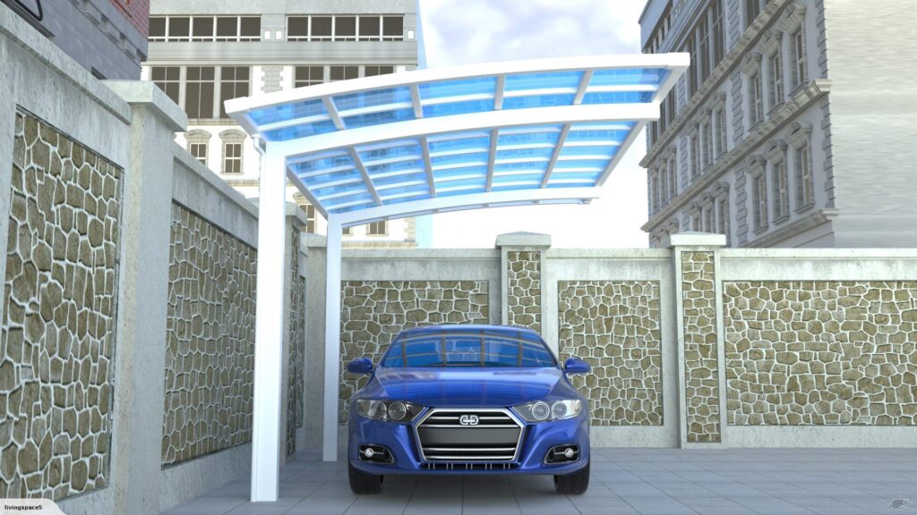 A blue car parked under a Single Carport in new zealand
