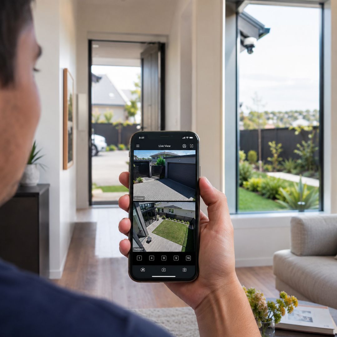 Customer checking CCTV camera live view on phone