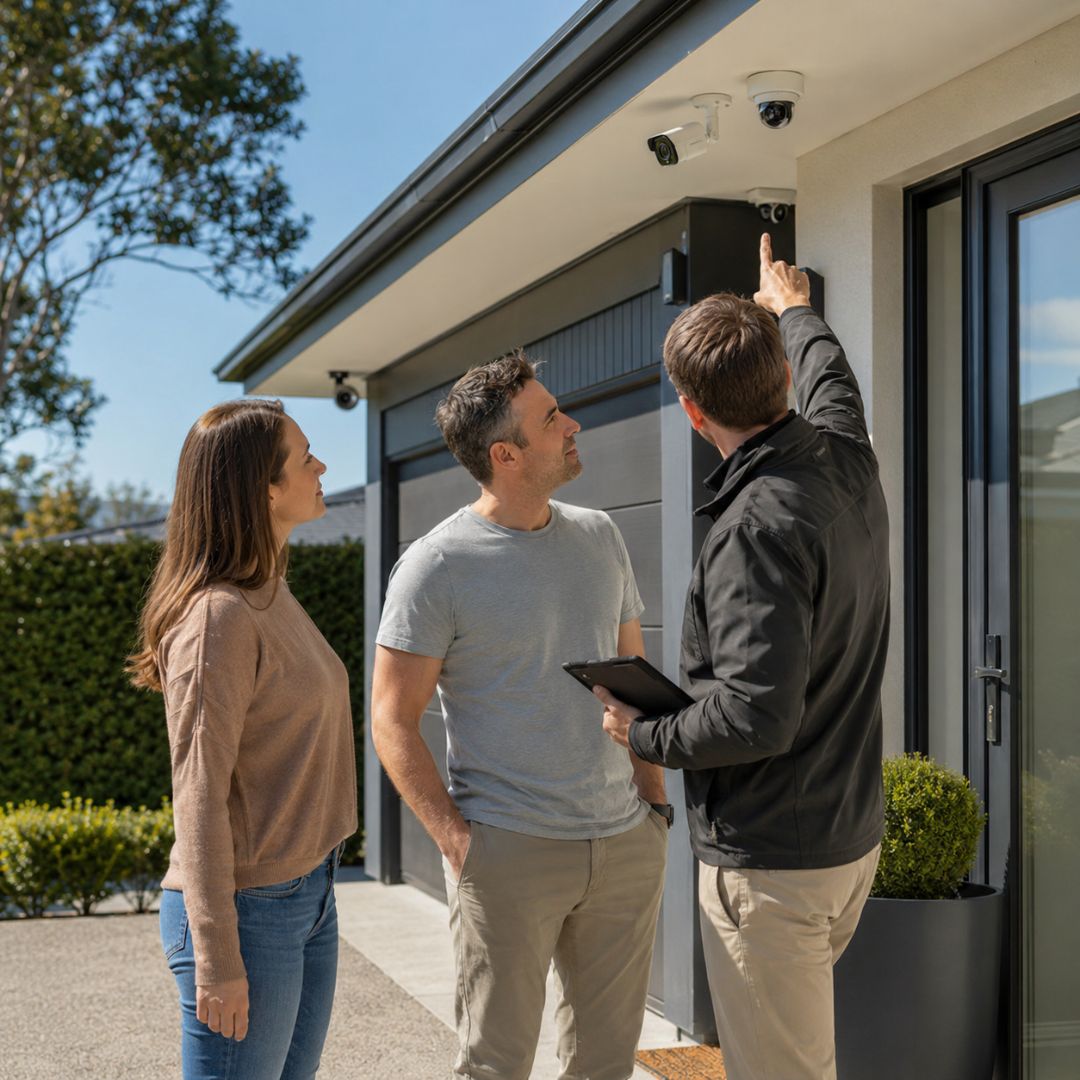 Sales person consulting customer for CCTV installation